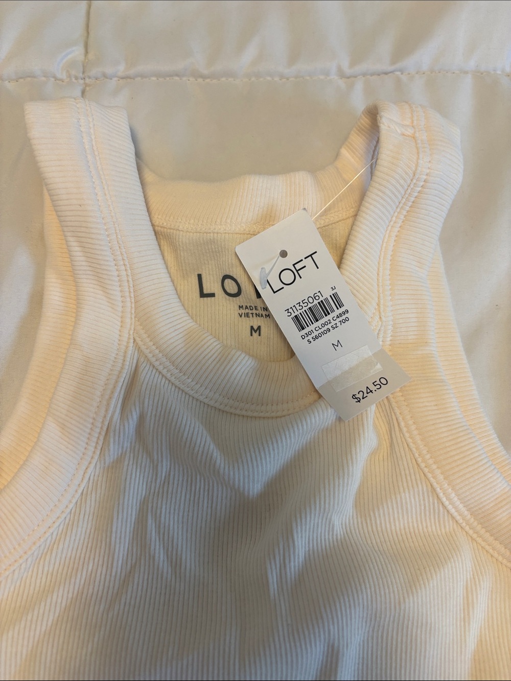 LOFT Cream Ribbed Racerback Tank Top - Picture 3 of 3